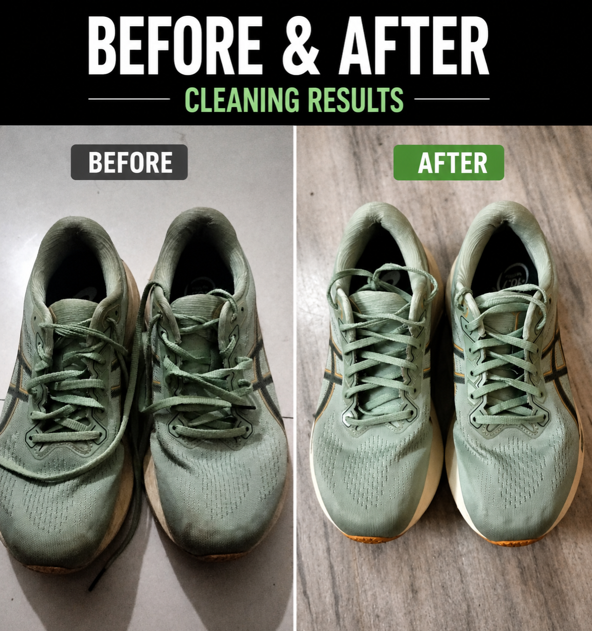 Shoe stain removal before and after result