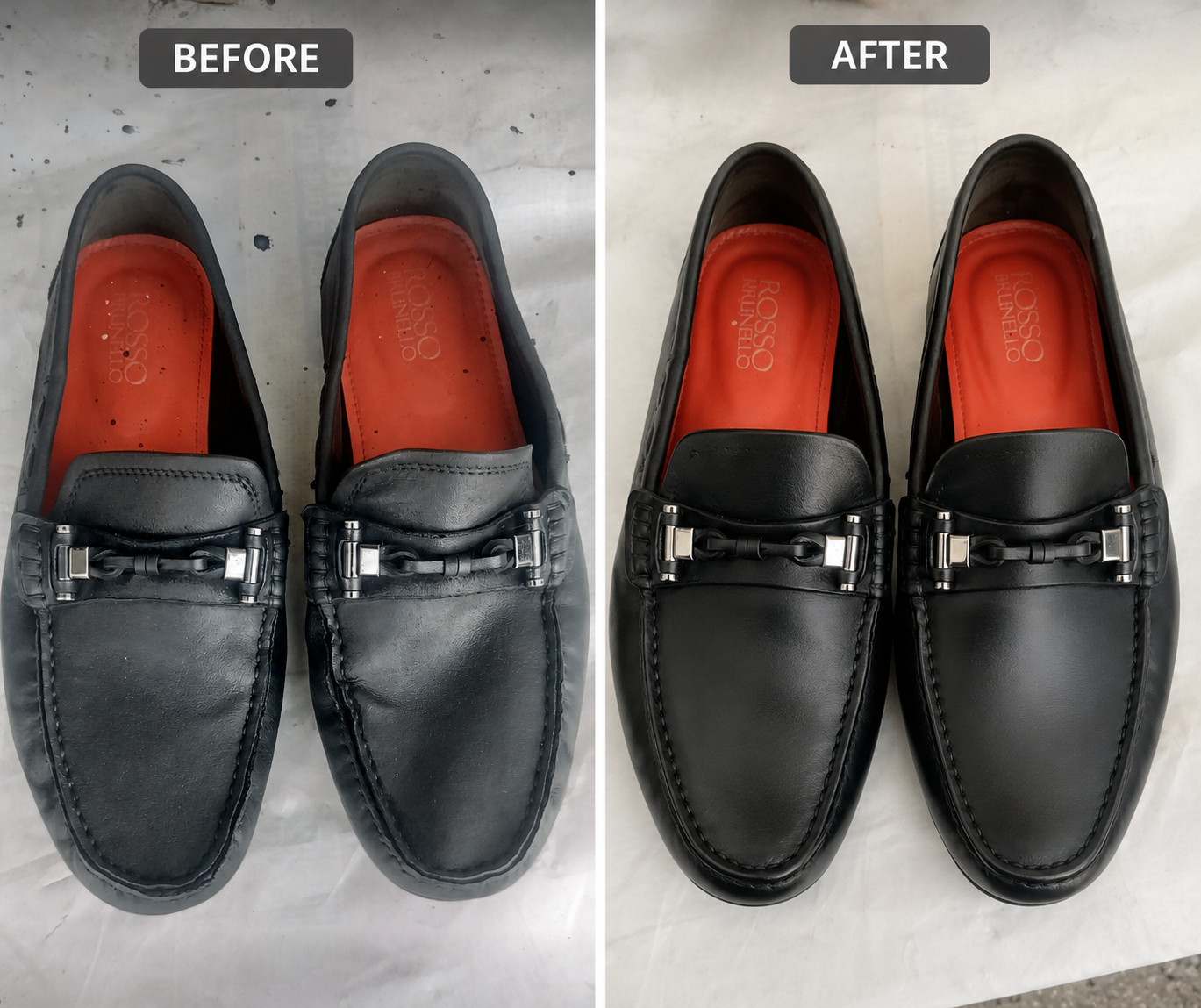 Shoe color refresh before and after result