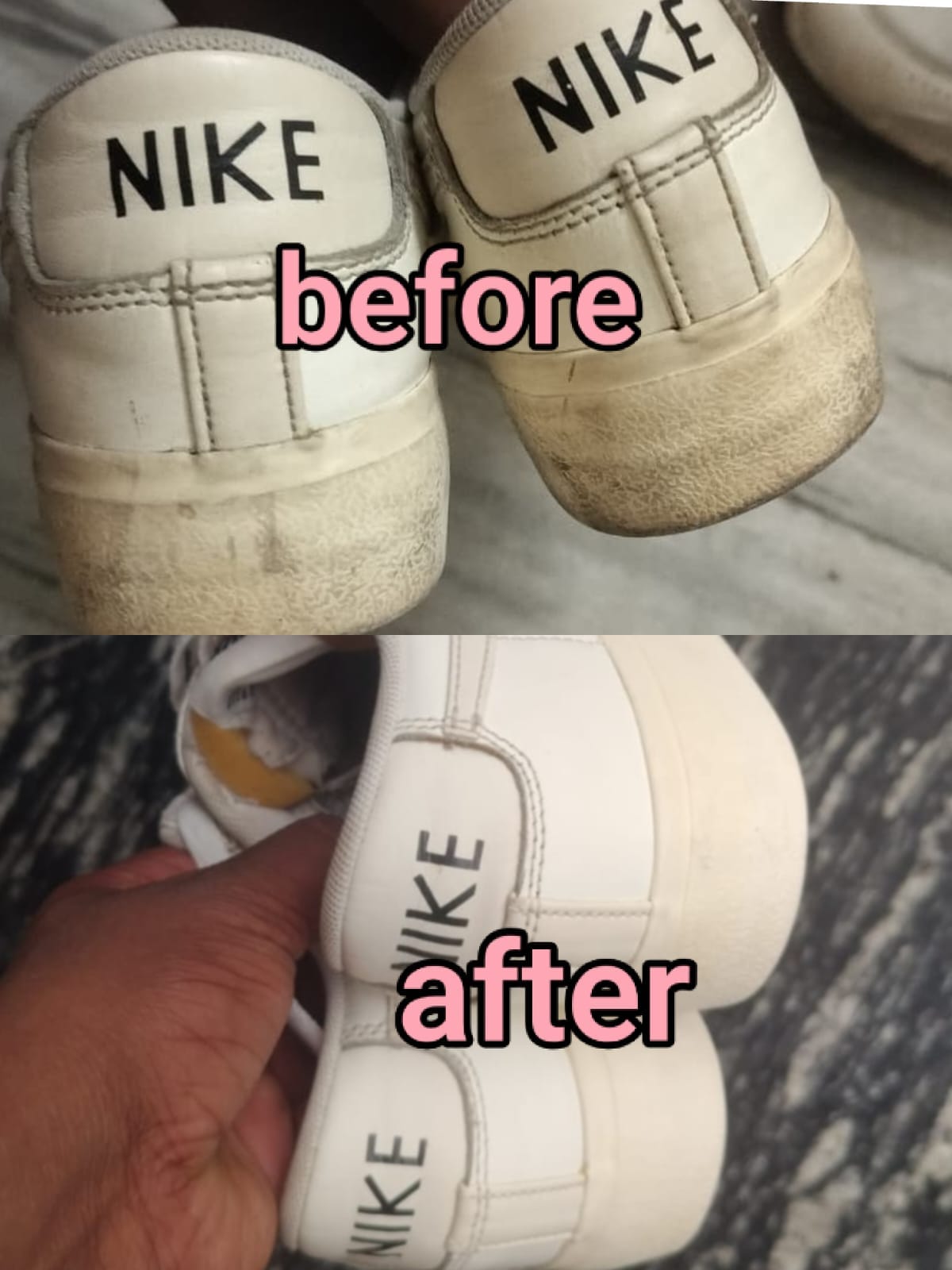 Heel finish repair before and after result