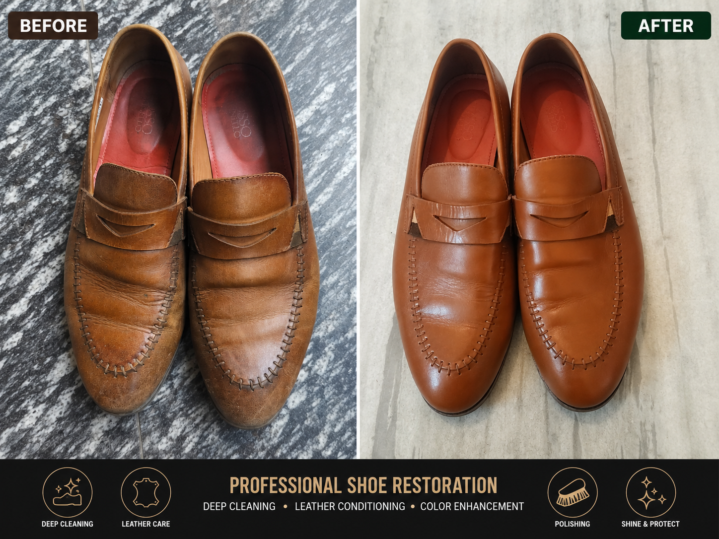 Detailed sole cleaning and care result