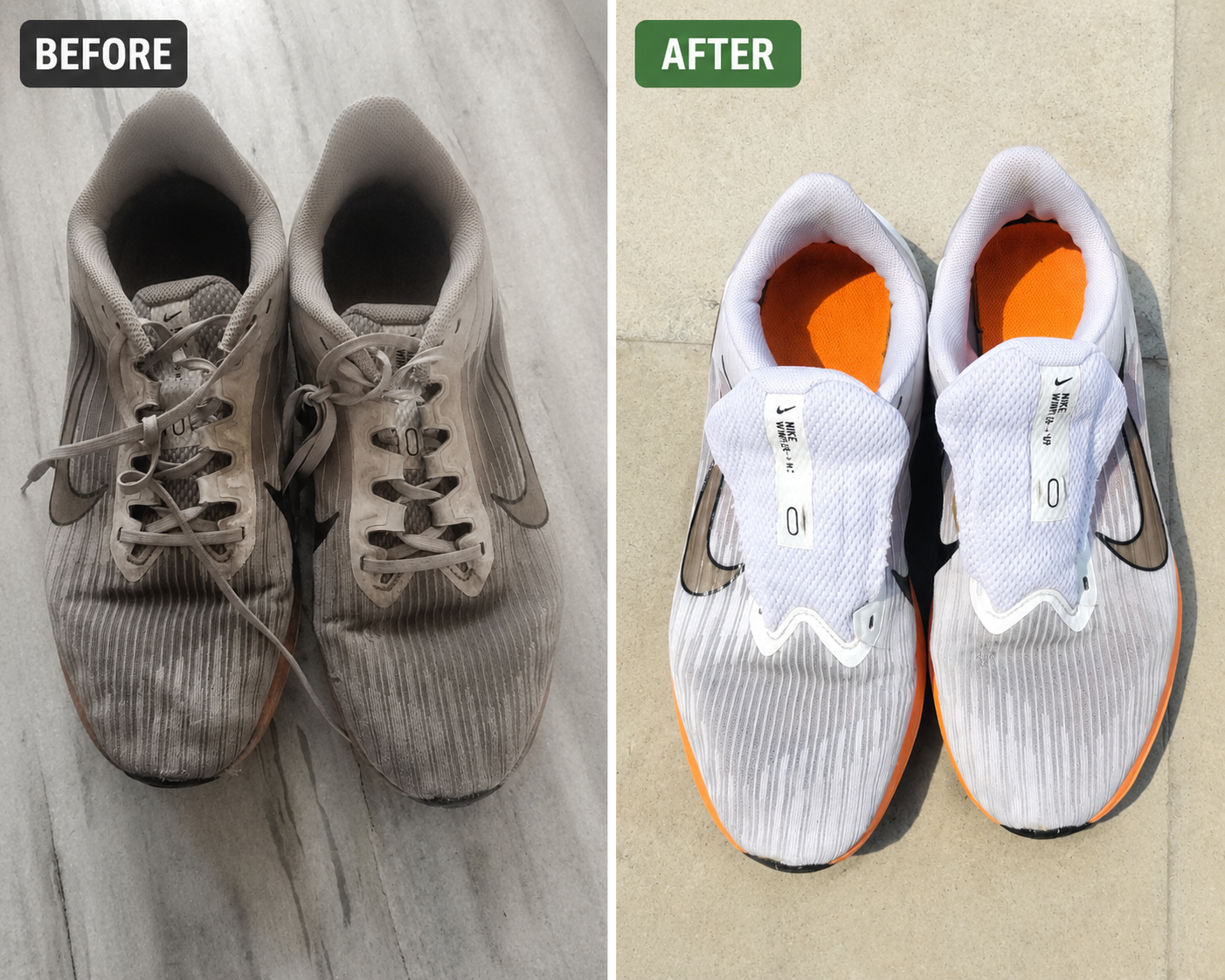White sneaker refreshed after cleaning
